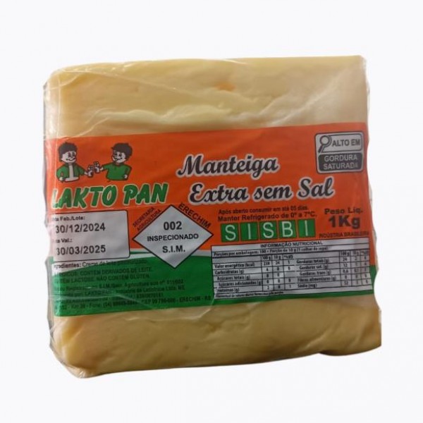 MANTEIGA EXTRA SEM SAL  LAKTO PAN 1KG