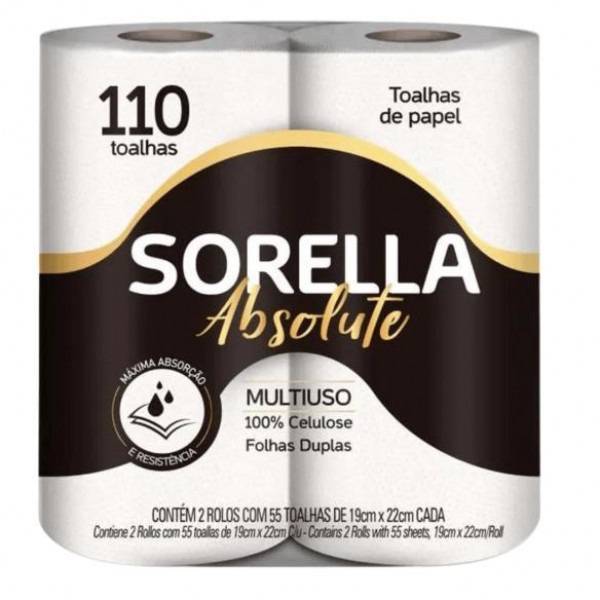 TOALHA DE PAPEL  SORELLA  ABSOLUTE 2 ROLOS  ( FARDO 12UN)