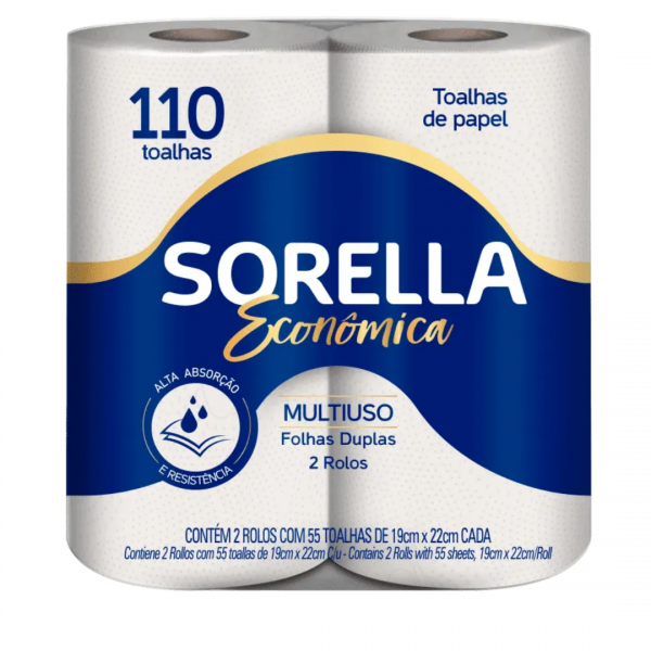 TOALHA DE PAPEL SORELLA  2 ROLOS (FARDO 12UN)